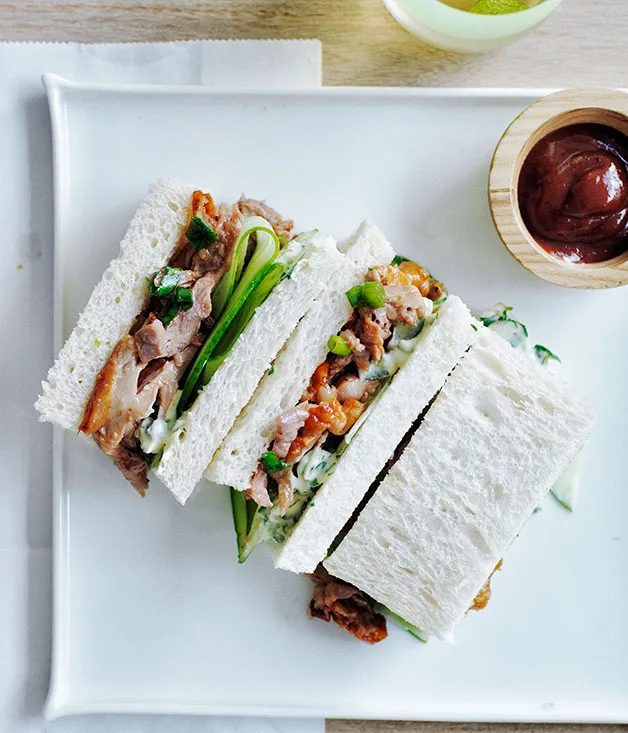 Peking duck and cucumber tea sandwiches