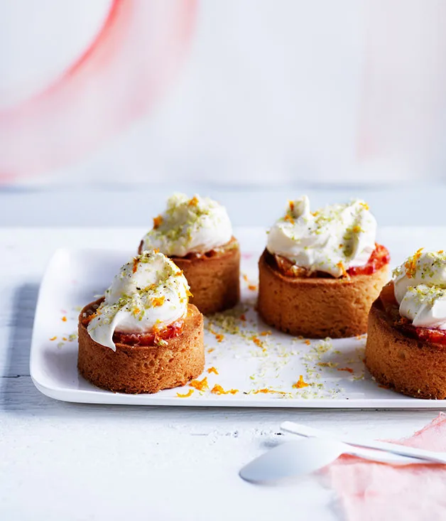 Blood orange sablés Bretons with mascarpone and pistachios