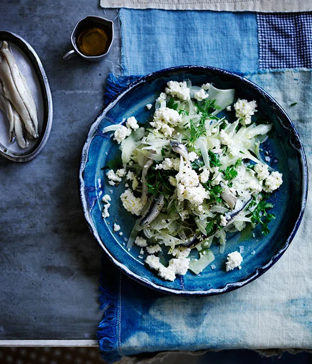 Fennel salad with marinated anchovies and buttermilk curd