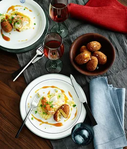 Marron with brandade, potato croquettes and orange caramel