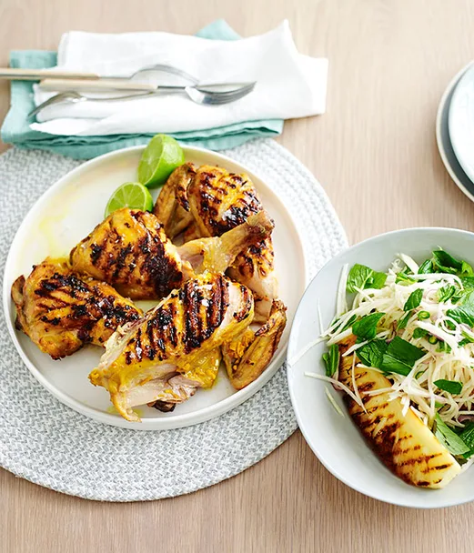 Grilled turmeric chicken with kohlrabi and pineapple