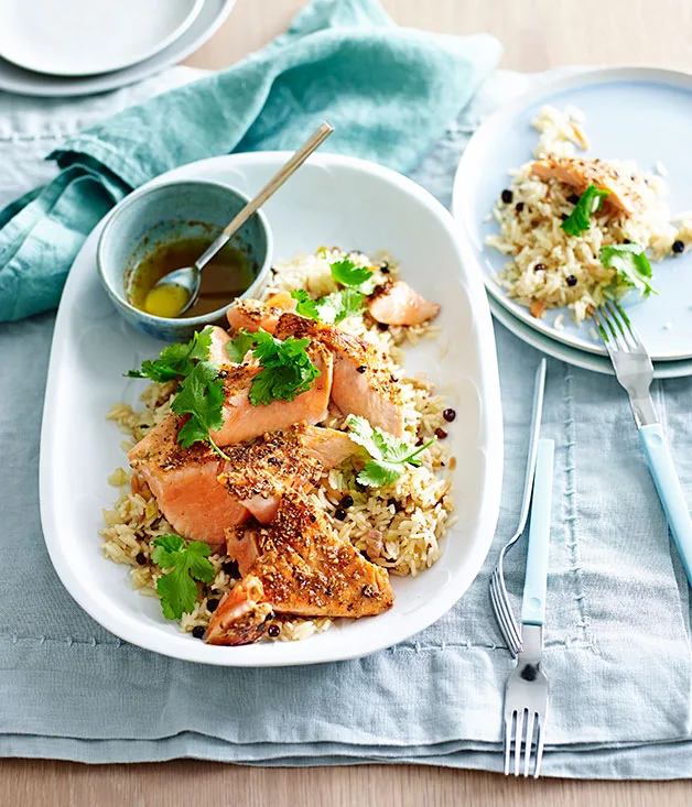 Ocean trout with lemon-cardamom rice