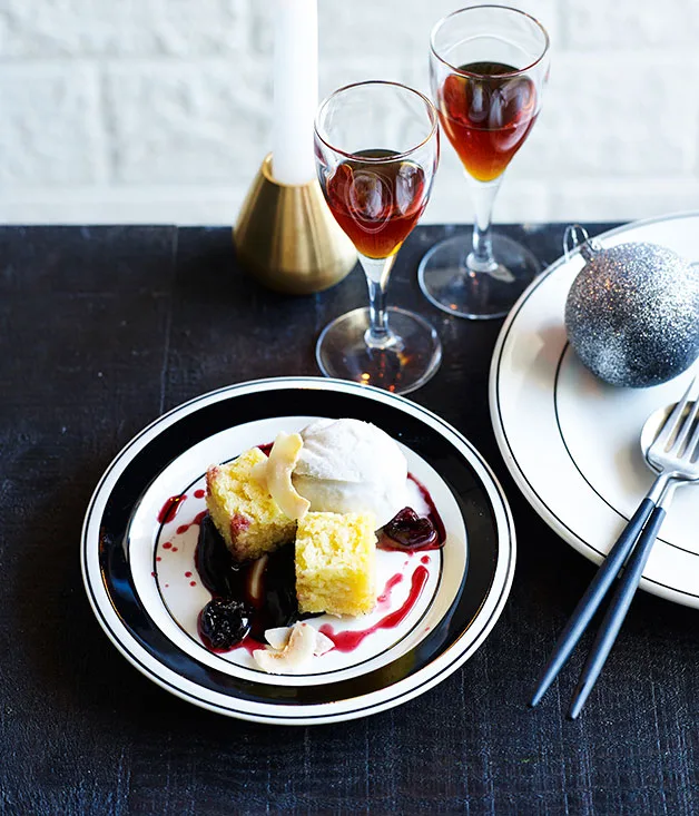 Coconut, spiced cherries and dark chocolate