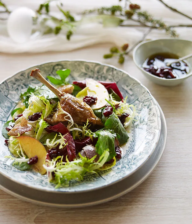 Confit goose, peach, bitter leaf and dried cranberry salad