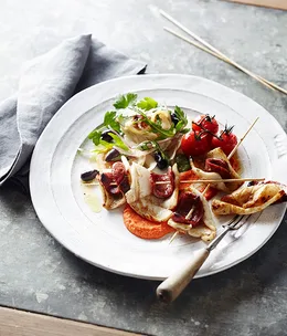 Barbecued squid with romesco sauce