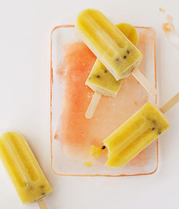 Passionfruit, pineapple and vanilla icy poles