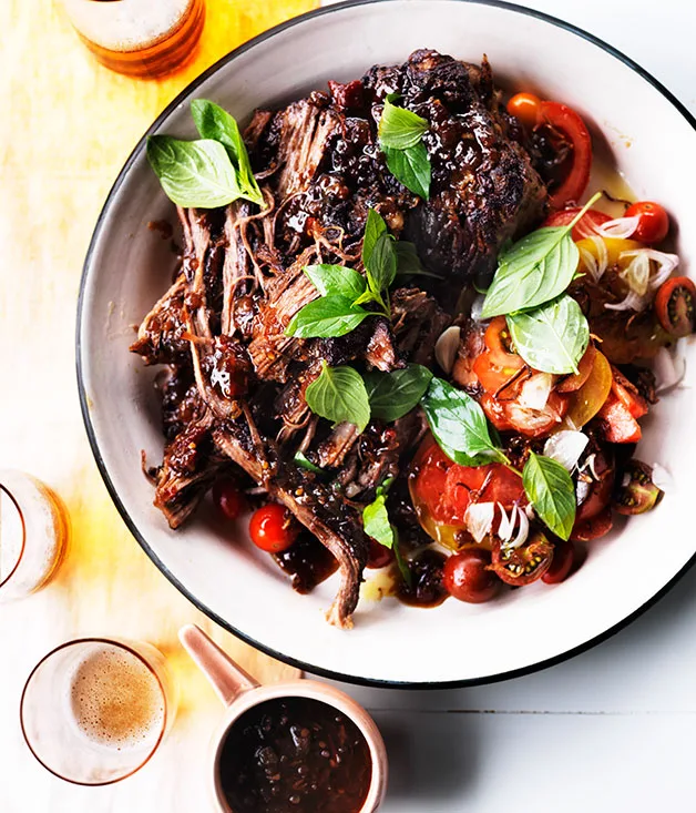 Grilled flank with tomatoes and chilli-tamarind dressing