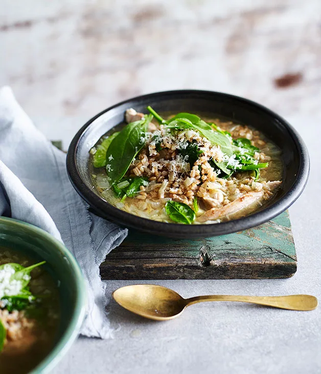 Chicken with spelt and spinach