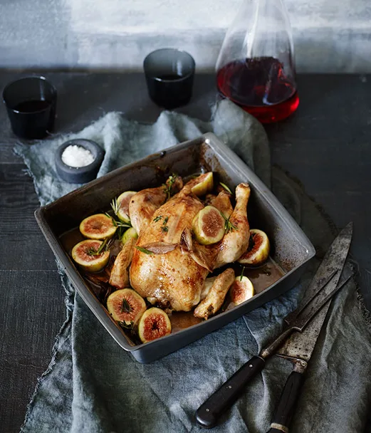 Chicken roasted with butter, figs and verjuice