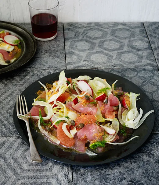 Tuna crudo with ruby grapefruit and fennel