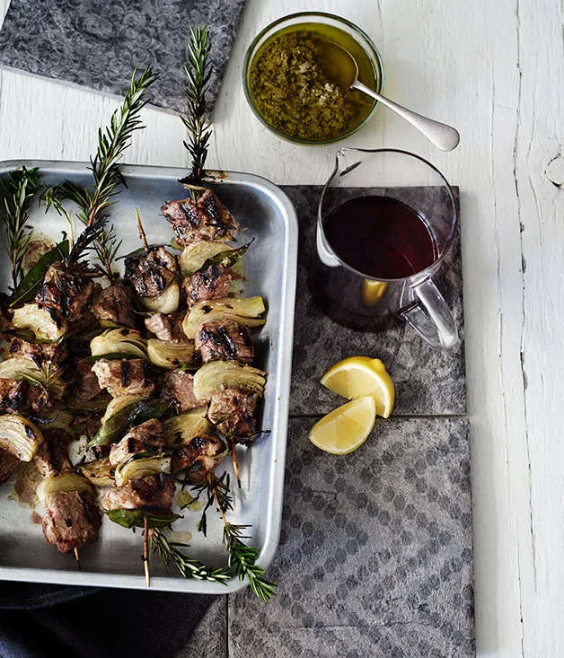 Pork spiedini with anchovy sauce