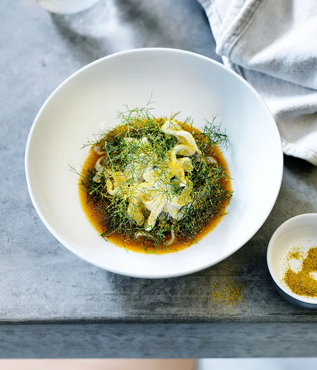 Southern calamari and fennel salad in crab sauce