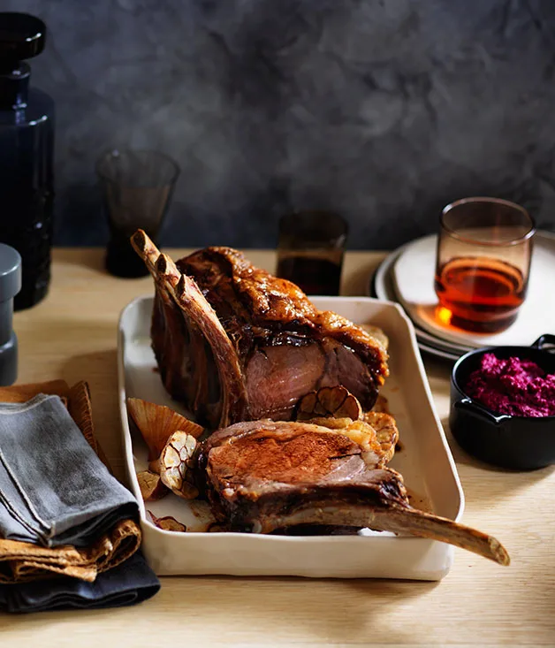 Beef rib roast with beetroot and horseradish