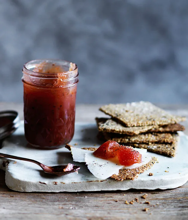 Cloudy quince jam with Manchego seed crackers
