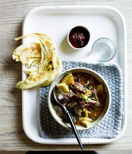 Lamb and spring onion pancake soup