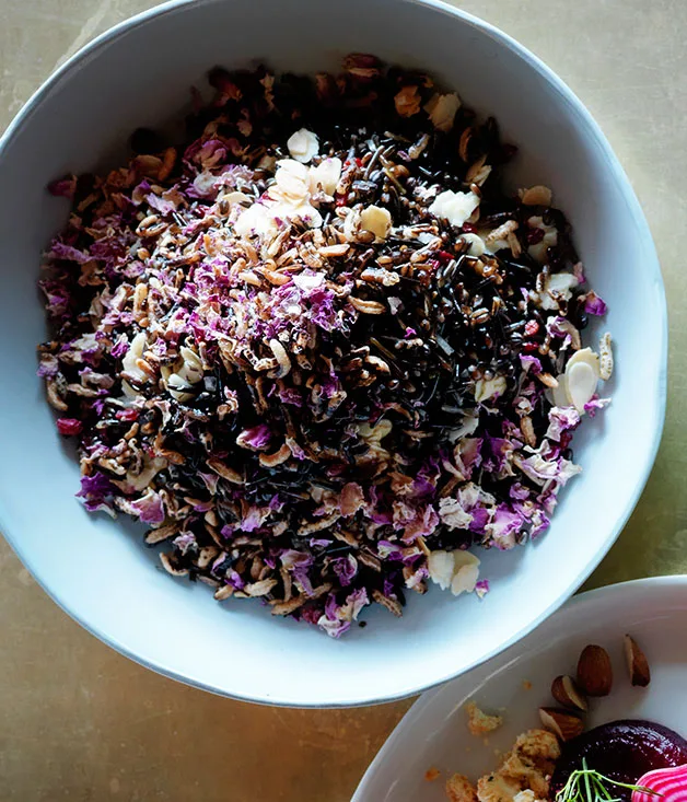 Black barley, wild rice, candied almonds, barberry and marinated chèvre
