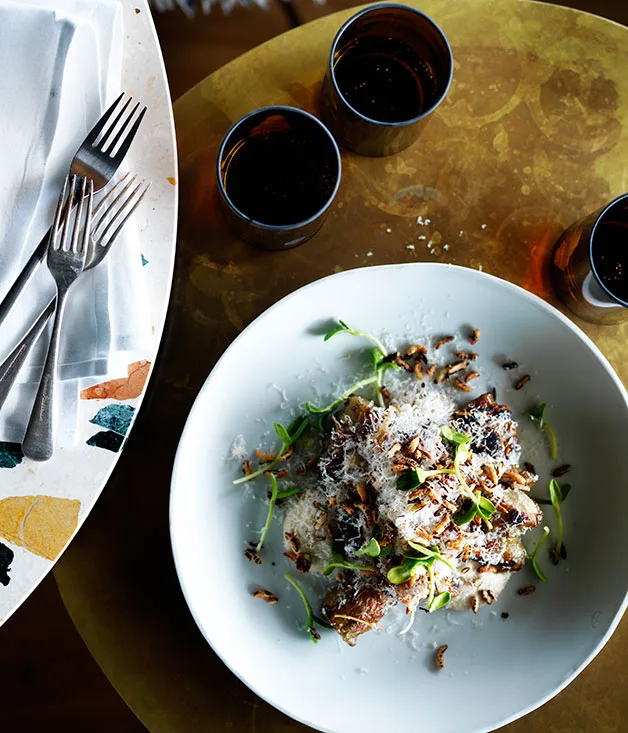 Celeriac, Jerusalem artichokes, puffed rice and parmesan
