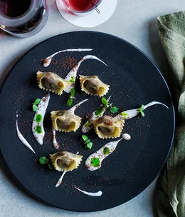 Lamb agnolotti with goat’s milk yoghurt, mint and sumac