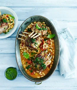 Lamb racks with white beans and pistou