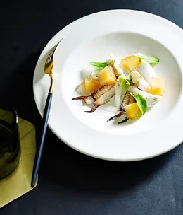 Blue swimmer crab, almond and preserved apple