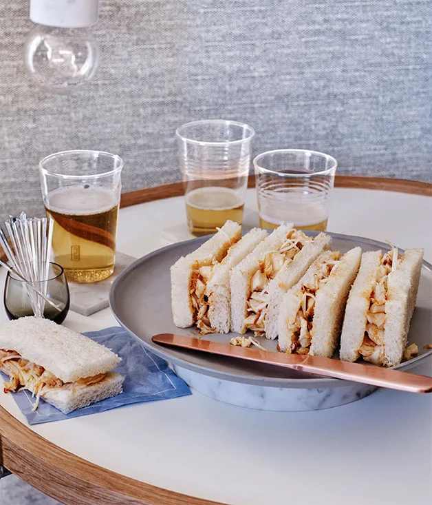 Spicy lobster tea sandwiches with green mango and chilli relish