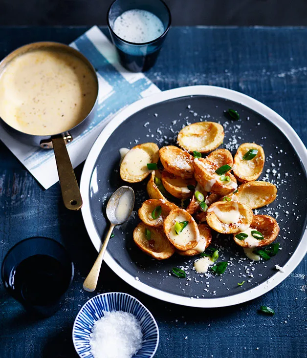 Fried potato skins with fonduta sauce