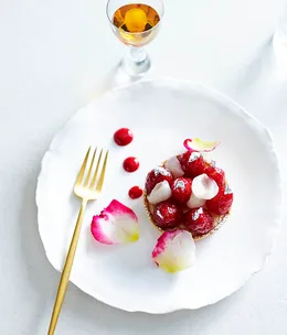 Raspberry and lychee tarts