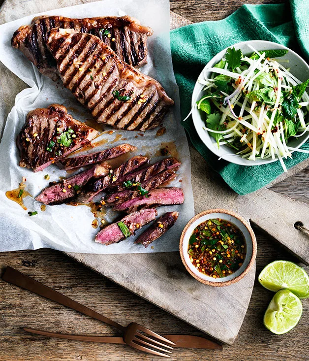 Char-grilled sirloin with green papaya and jaew