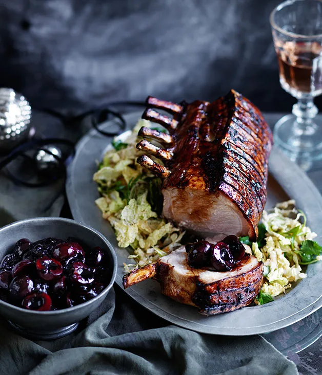 Roast pork rack with cherry-ginger relish