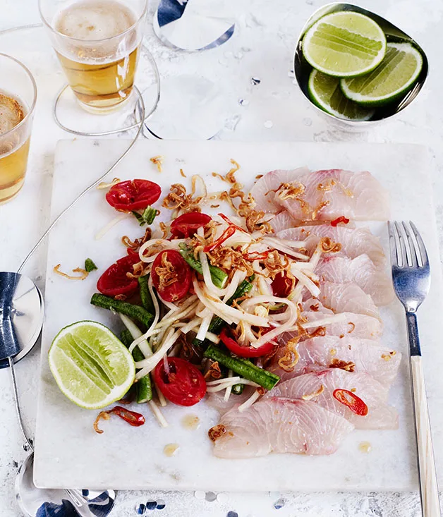 Raw mahi mahi with green papaya, lime and chilli