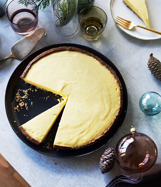 Black sesame and mango tart