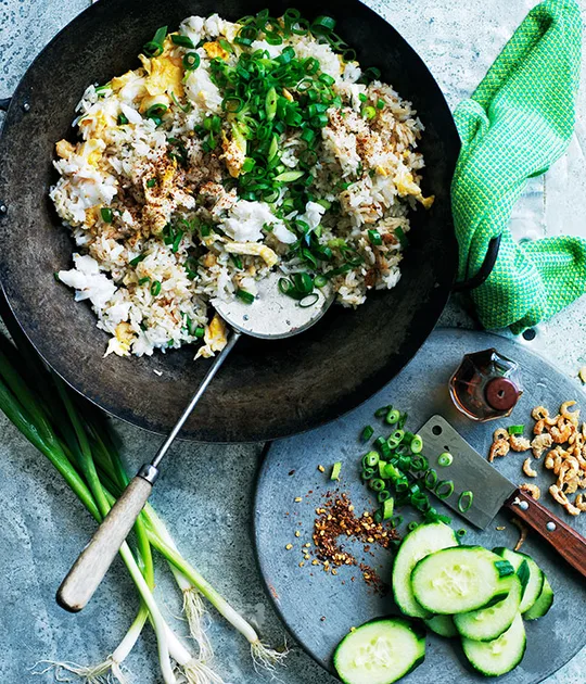 Fried Rice with Crab, Egg, and Cucumber Recipe