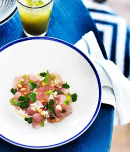 Salted fish with macadamia and native pepper