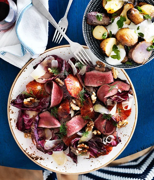 Grilled Beef Heart with Radicchio and Orange
