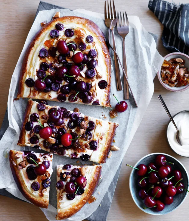 Cherry, almond and yoghurt tart