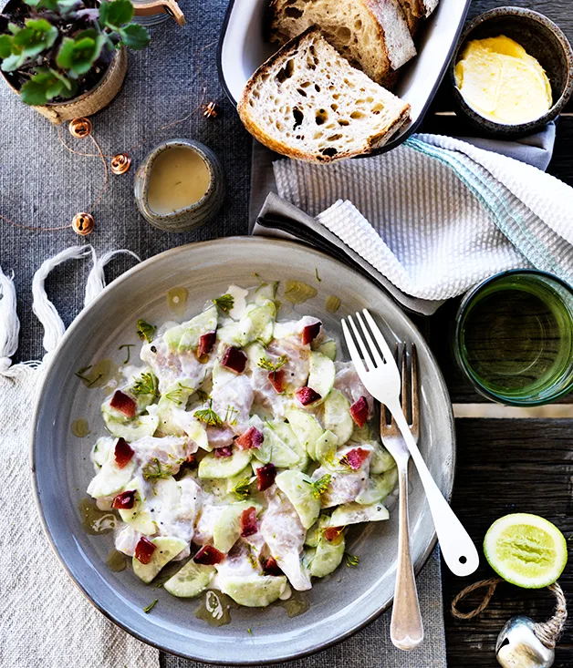 Raw fish, buttermilk, ginger, rhubarb and fennel