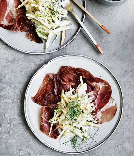 Coppa with fennel, apple and pumpkin-seed cream | Gourmet Traveller