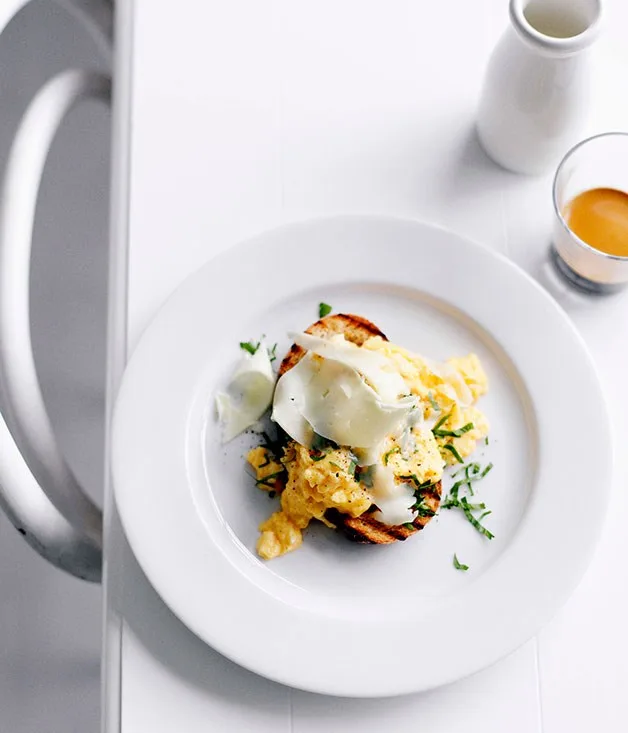 Eggs on toast with asiago