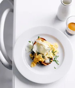 Eggs on toast with asiago