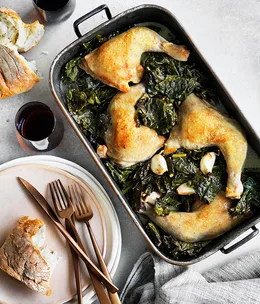 Chicken braised with cavolo nero and wine