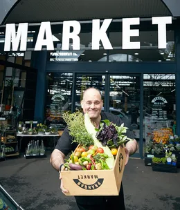 Paul Wilson arrives at Prahran Market