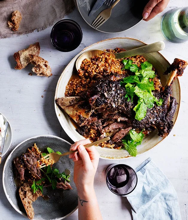 Eight hour lamb shoulder with Israeli couscous and labne