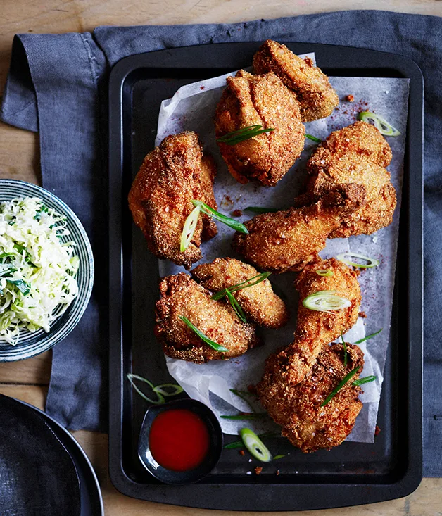 Quick-brined fried polenta chicken