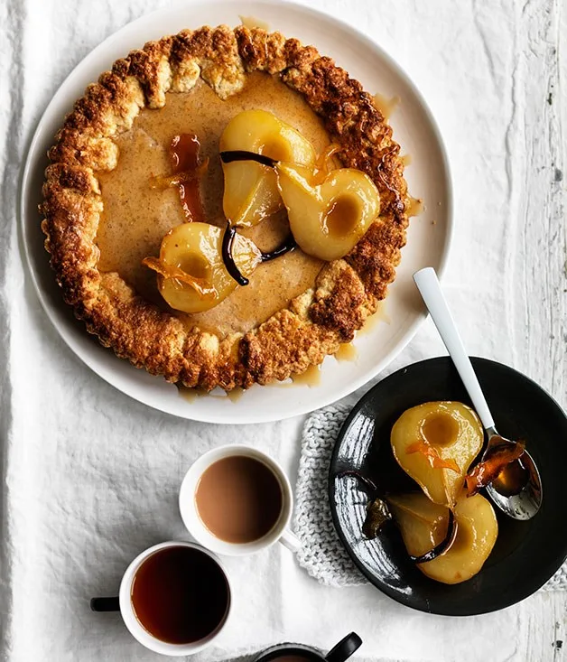 Ricotta maple tart with roast pears