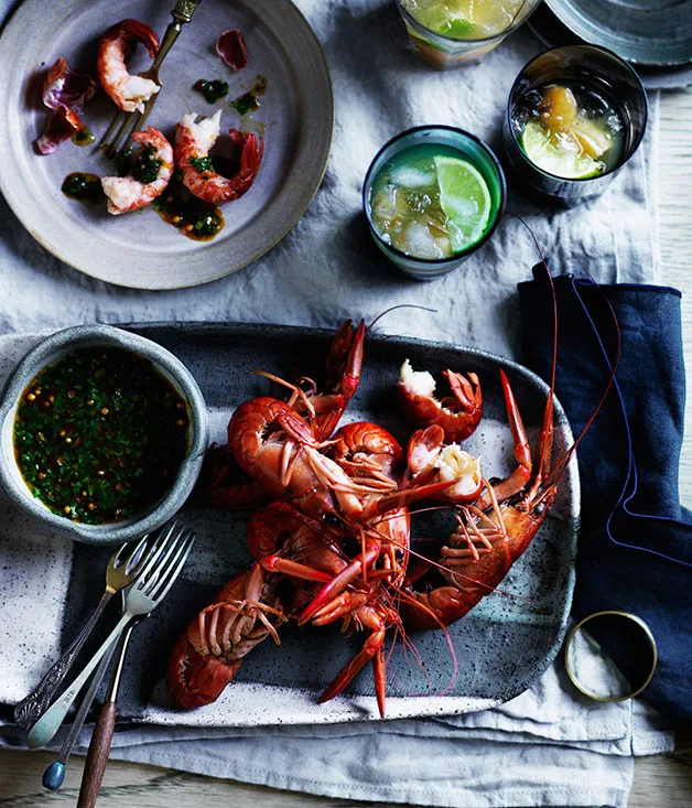 Poached yabbies, sugarcane and coriander vinegar