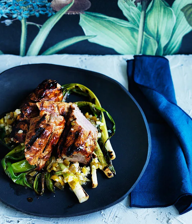 Grilled sticky pork fillet with jalapeño and lime salsa