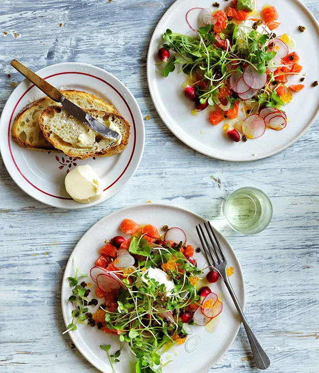 Trout salad with radishes and trout roe