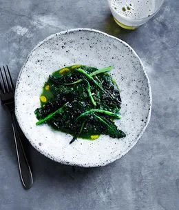 David Moyle’s nettles with spelt, smoked bone marrow and toasted broccoli leaves