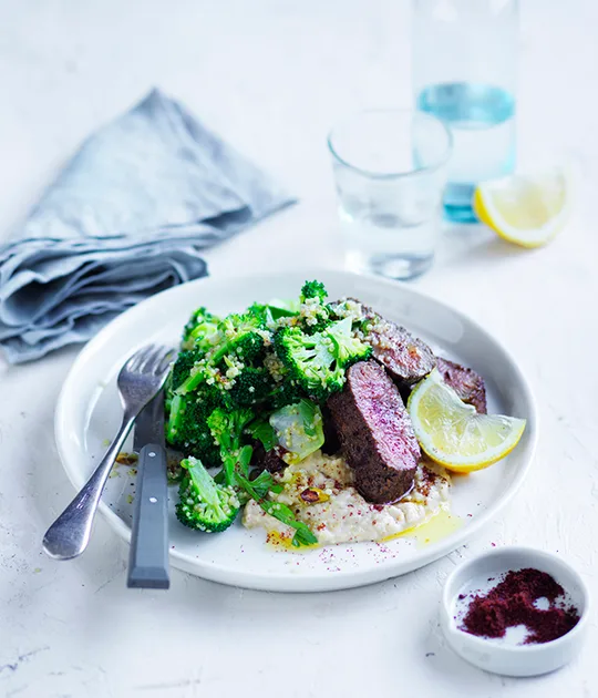 Sumac lamb with broccoli tabbouleh recipe | Gourmet Traveller