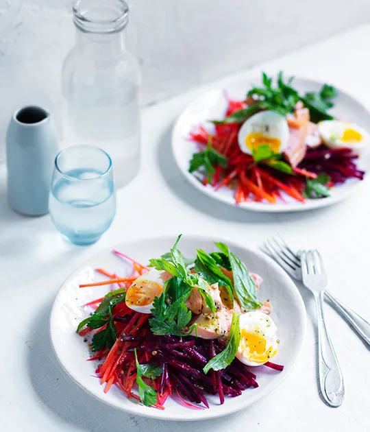 Recipe: Smoked trout, carrot and beetroot salad | Gourmet Traveller